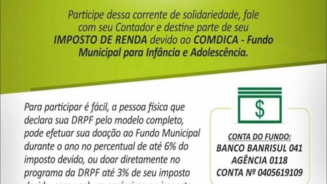 Vereadores incentivam a população a DOAR parte do Imposto de Renda ao Fundo Municipal dos Diretos da Criança e Adolescente!!