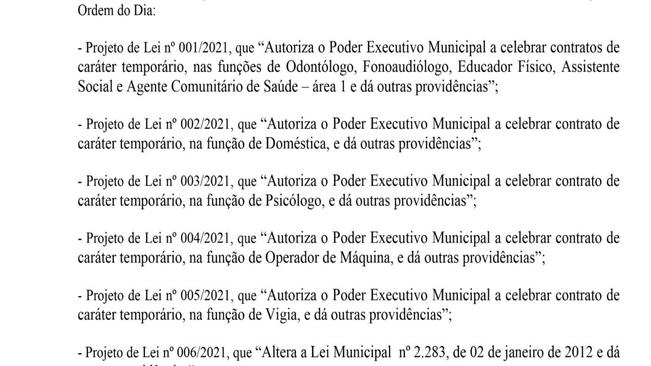 PRIMEIRA SESSÃO EXTRAORDINÁRIA DE 2021 ACONTECE NESTA QUINTA-FEIRA.