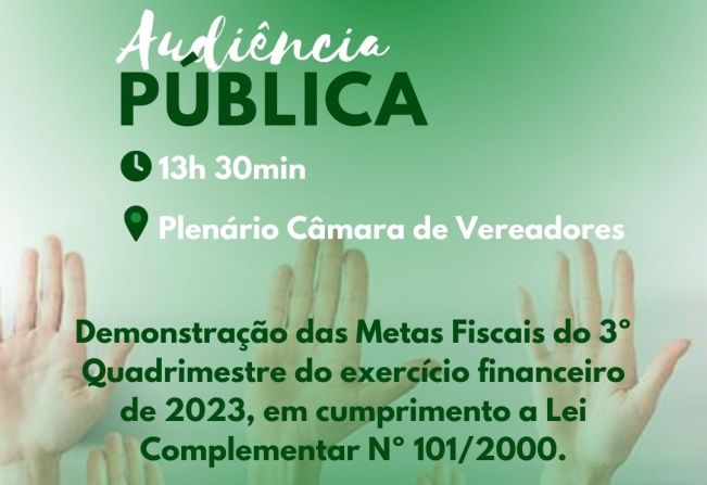 LEGISLATIVO CONVIDA PARA AUDIÊNCIA PÚBLICA