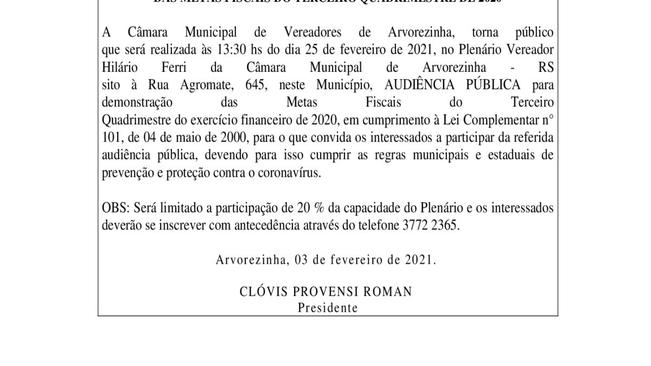 AUDIÊNCIA PÚBLICA!